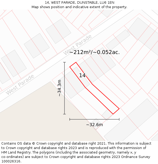 14, WEST PARADE, DUNSTABLE, LU6 1EN: Plot and title map
