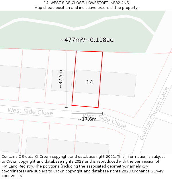 14, WEST SIDE CLOSE, LOWESTOFT, NR32 4NS: Plot and title map