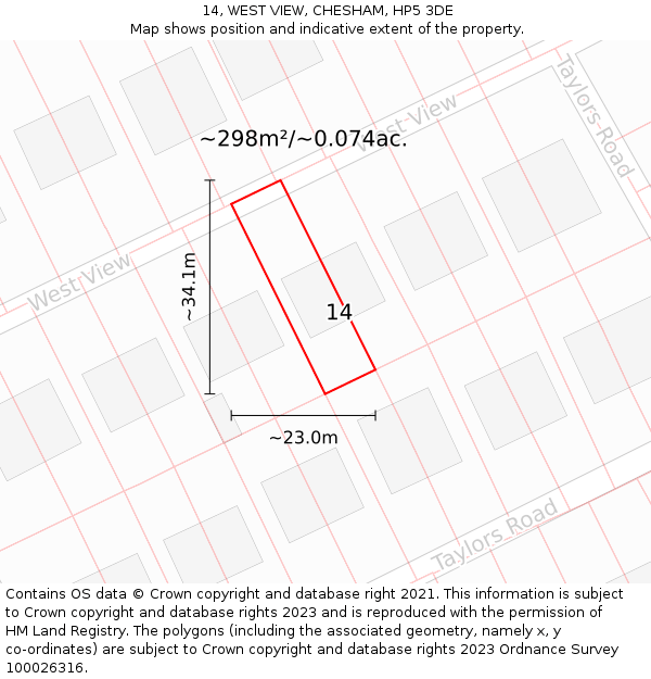 14, WEST VIEW, CHESHAM, HP5 3DE: Plot and title map
