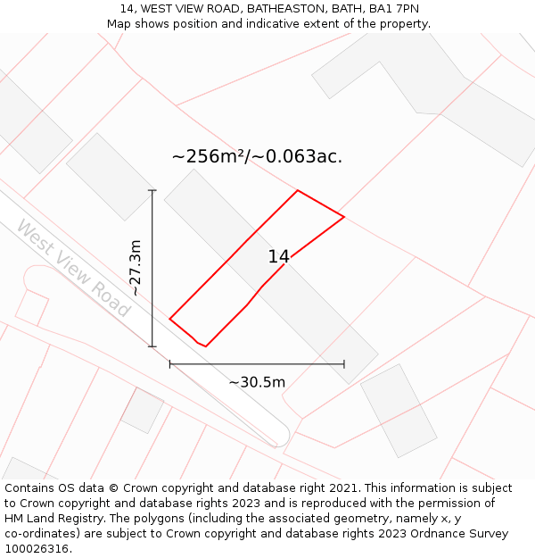 14, WEST VIEW ROAD, BATHEASTON, BATH, BA1 7PN: Plot and title map