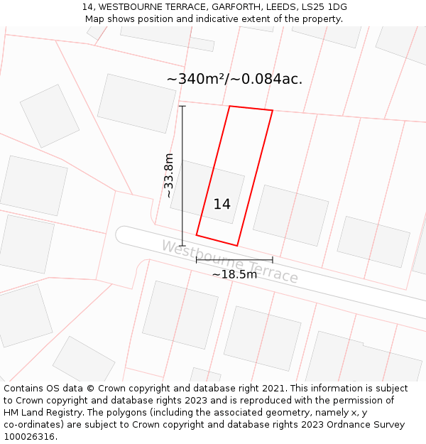 14, WESTBOURNE TERRACE, GARFORTH, LEEDS, LS25 1DG: Plot and title map