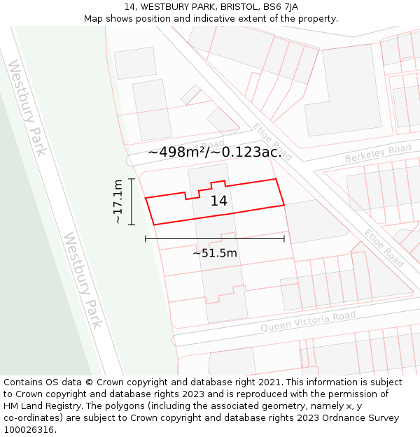 14, WESTBURY PARK, BRISTOL, BS6 7JA: Plot and title map