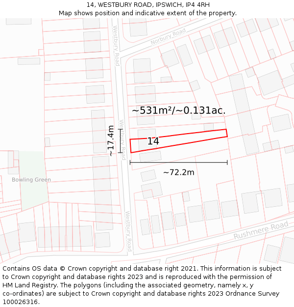 14, WESTBURY ROAD, IPSWICH, IP4 4RH: Plot and title map