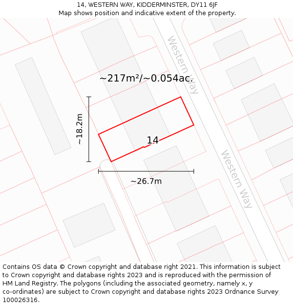 14, WESTERN WAY, KIDDERMINSTER, DY11 6JF: Plot and title map