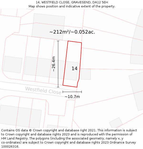 14, WESTFIELD CLOSE, GRAVESEND, DA12 5EH: Plot and title map
