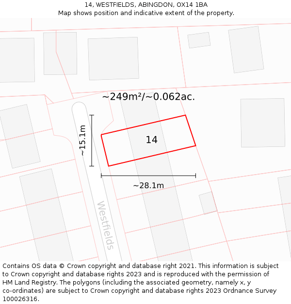 14, WESTFIELDS, ABINGDON, OX14 1BA: Plot and title map