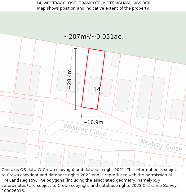 14, WESTRAY CLOSE, BRAMCOTE, NOTTINGHAM, NG9 3GP: Plot and title map