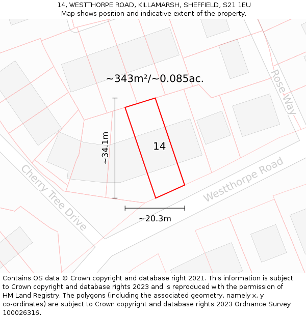 14, WESTTHORPE ROAD, KILLAMARSH, SHEFFIELD, S21 1EU: Plot and title map