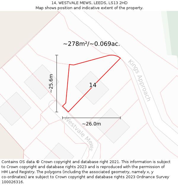 14, WESTVALE MEWS, LEEDS, LS13 2HD: Plot and title map