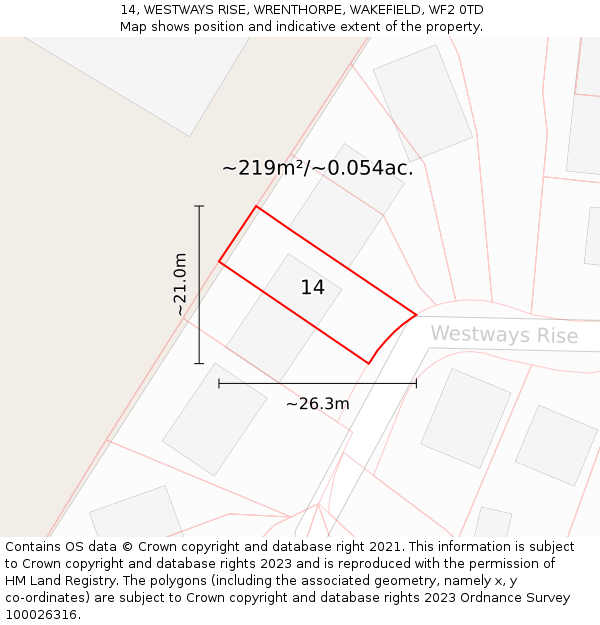 14, WESTWAYS RISE, WRENTHORPE, WAKEFIELD, WF2 0TD: Plot and title map