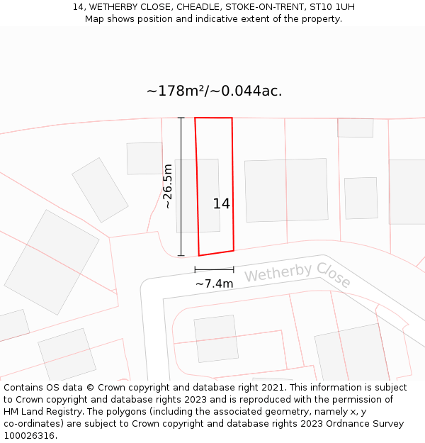 14, WETHERBY CLOSE, CHEADLE, STOKE-ON-TRENT, ST10 1UH: Plot and title map