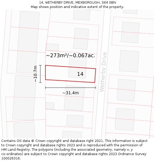 14, WETHERBY DRIVE, MEXBOROUGH, S64 0BN: Plot and title map