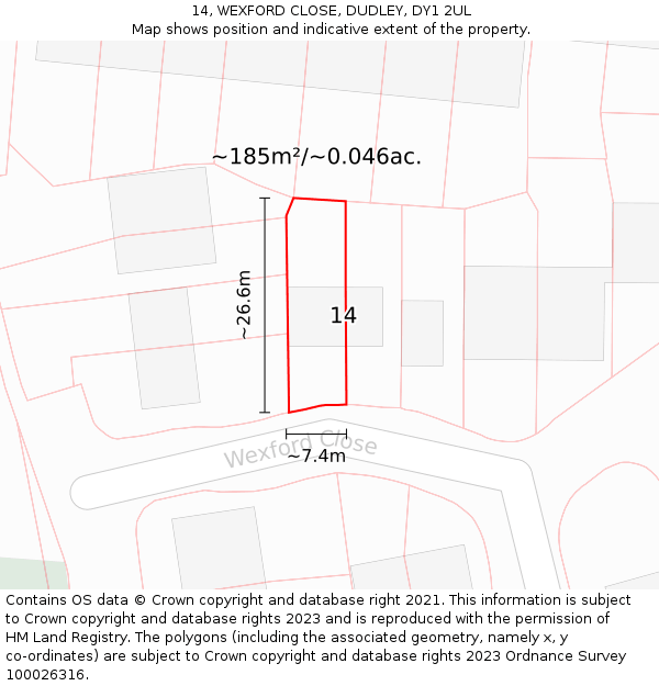 14, WEXFORD CLOSE, DUDLEY, DY1 2UL: Plot and title map