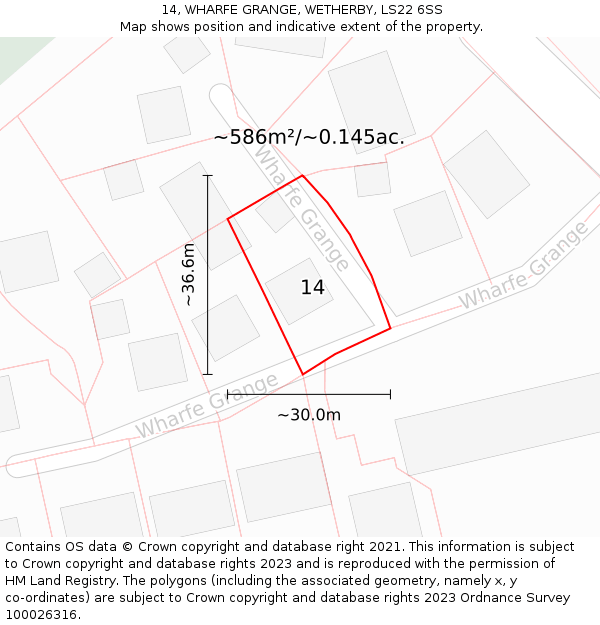 14, WHARFE GRANGE, WETHERBY, LS22 6SS: Plot and title map