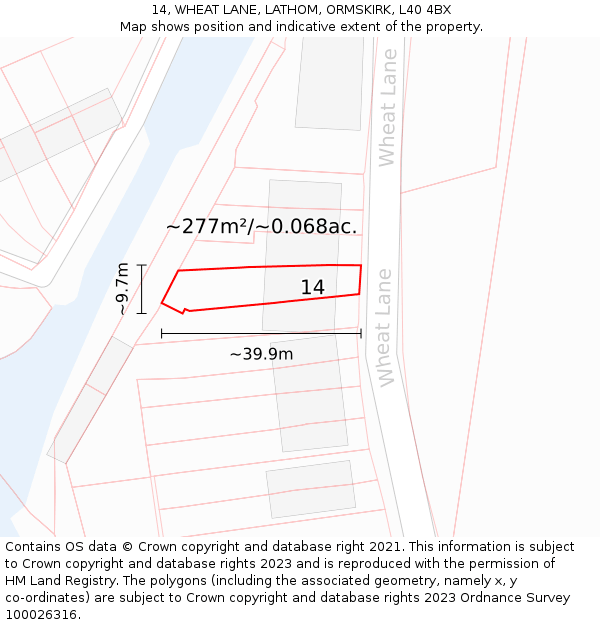 14, WHEAT LANE, LATHOM, ORMSKIRK, L40 4BX: Plot and title map