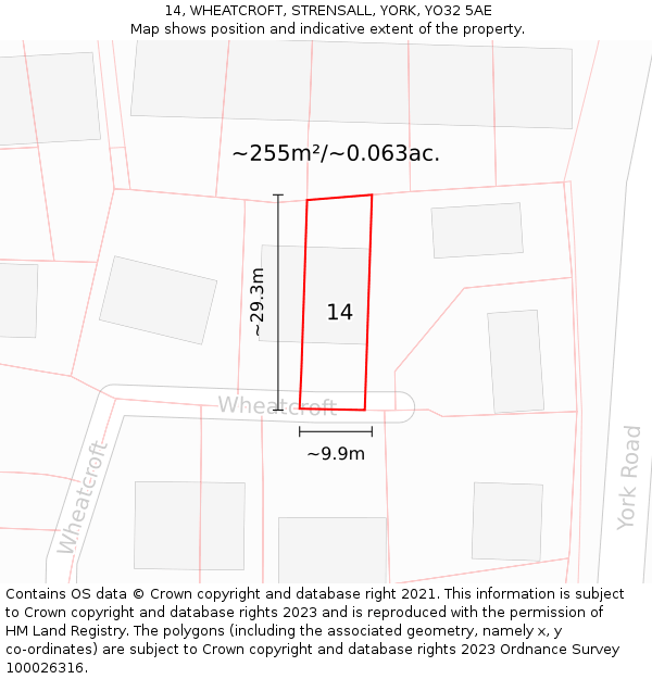 14, WHEATCROFT, STRENSALL, YORK, YO32 5AE: Plot and title map