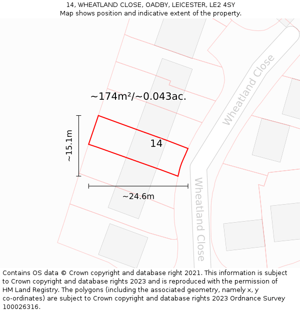 14, WHEATLAND CLOSE, OADBY, LEICESTER, LE2 4SY: Plot and title map
