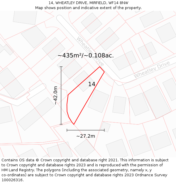 14, WHEATLEY DRIVE, MIRFIELD, WF14 8NW: Plot and title map