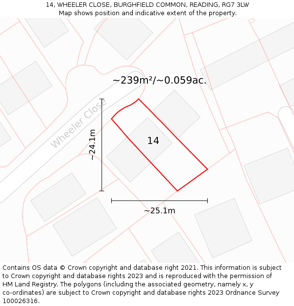14, WHEELER CLOSE, BURGHFIELD COMMON, READING, RG7 3LW: Plot and title map