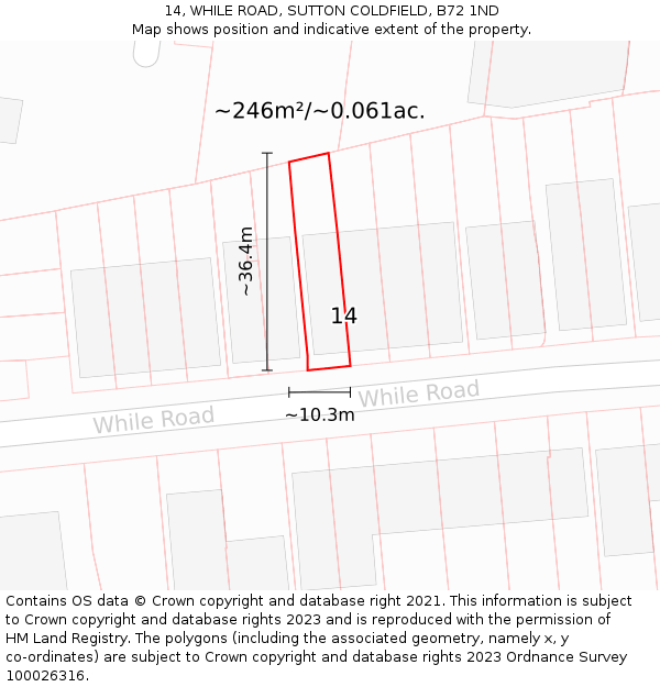 14, WHILE ROAD, SUTTON COLDFIELD, B72 1ND: Plot and title map