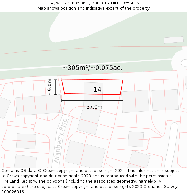 14, WHINBERRY RISE, BRIERLEY HILL, DY5 4UN: Plot and title map