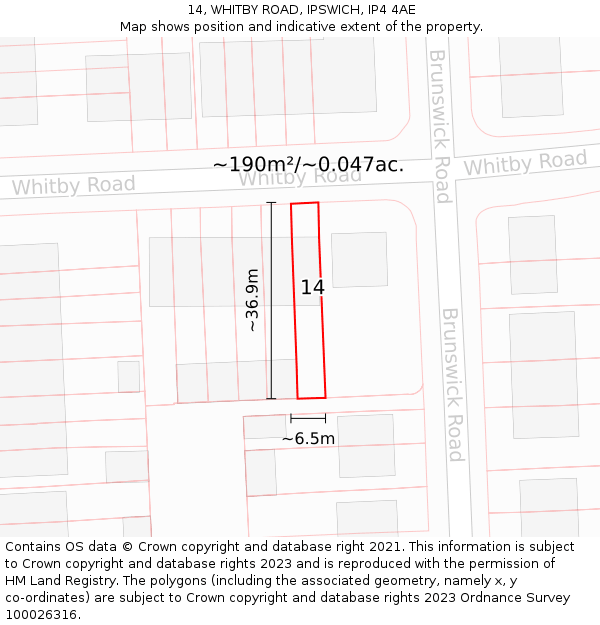14, WHITBY ROAD, IPSWICH, IP4 4AE: Plot and title map