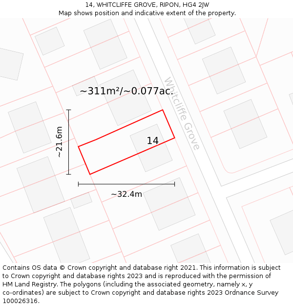 14, WHITCLIFFE GROVE, RIPON, HG4 2JW: Plot and title map