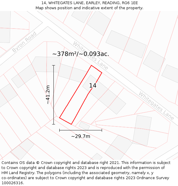 14, WHITEGATES LANE, EARLEY, READING, RG6 1EE: Plot and title map
