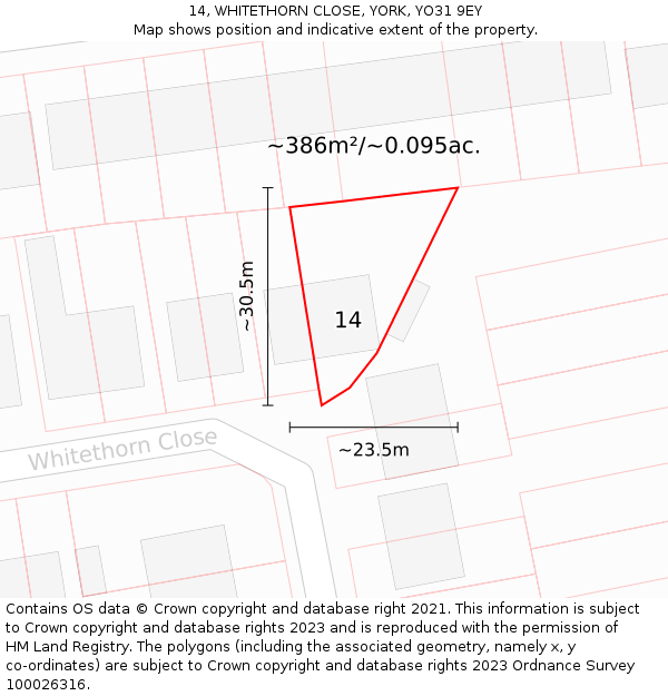 14, WHITETHORN CLOSE, YORK, YO31 9EY: Plot and title map