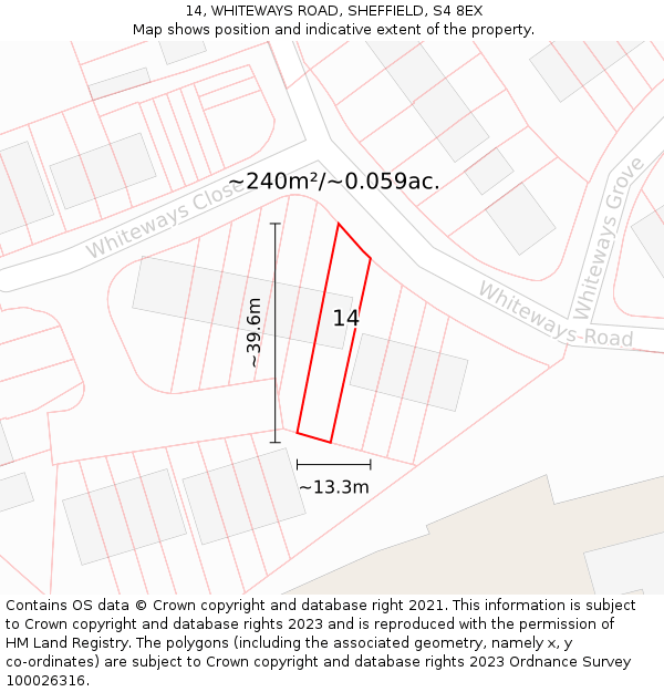 14, WHITEWAYS ROAD, SHEFFIELD, S4 8EX: Plot and title map