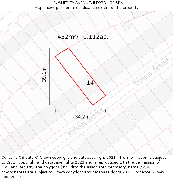 14, WHITNEY AVENUE, ILFORD, IG4 5PN: Plot and title map