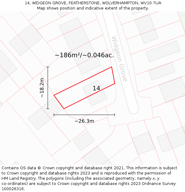 14, WIDGEON GROVE, FEATHERSTONE, WOLVERHAMPTON, WV10 7UA: Plot and title map