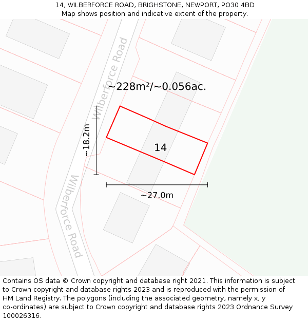 14, WILBERFORCE ROAD, BRIGHSTONE, NEWPORT, PO30 4BD: Plot and title map