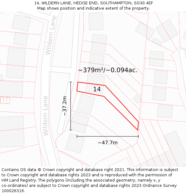14, WILDERN LANE, HEDGE END, SOUTHAMPTON, SO30 4EF: Plot and title map
