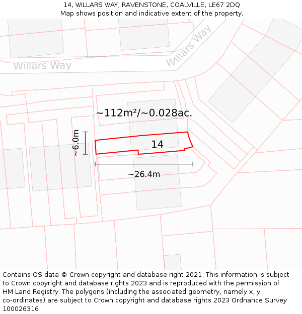 14, WILLARS WAY, RAVENSTONE, COALVILLE, LE67 2DQ: Plot and title map