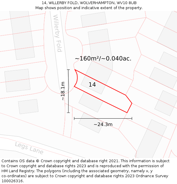 14, WILLERBY FOLD, WOLVERHAMPTON, WV10 8UB: Plot and title map