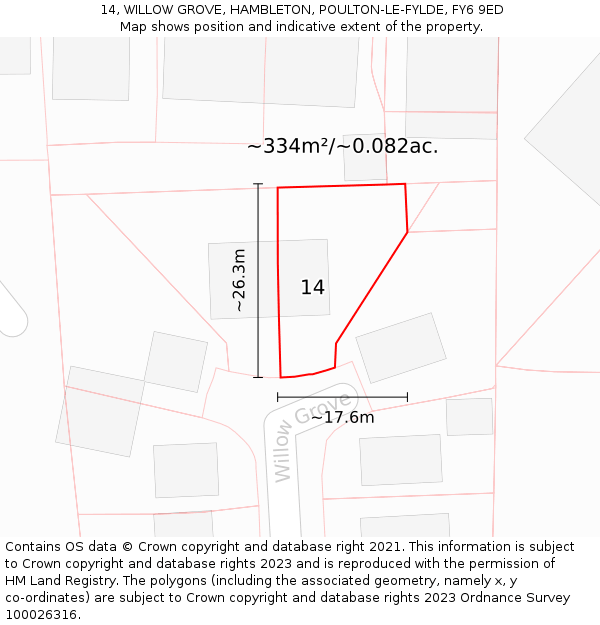 14, WILLOW GROVE, HAMBLETON, POULTON-LE-FYLDE, FY6 9ED: Plot and title map
