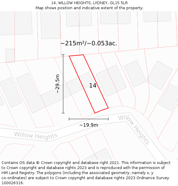 14, WILLOW HEIGHTS, LYDNEY, GL15 5LR: Plot and title map