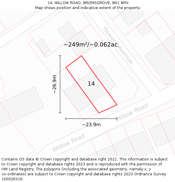 14, WILLOW ROAD, BROMSGROVE, B61 8PN: Plot and title map