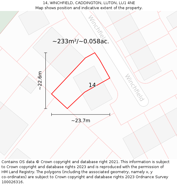 14, WINCHFIELD, CADDINGTON, LUTON, LU1 4NE: Plot and title map