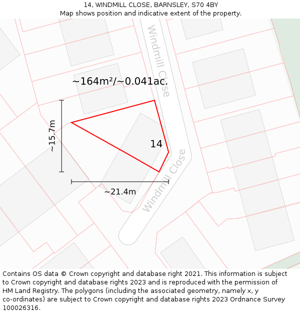 14, WINDMILL CLOSE, BARNSLEY, S70 4BY: Plot and title map