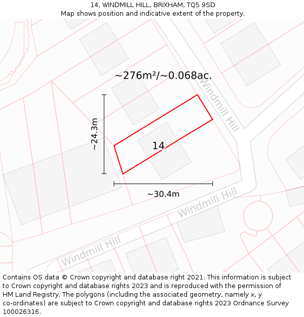 14, WINDMILL HILL, BRIXHAM, TQ5 9SD: Plot and title map