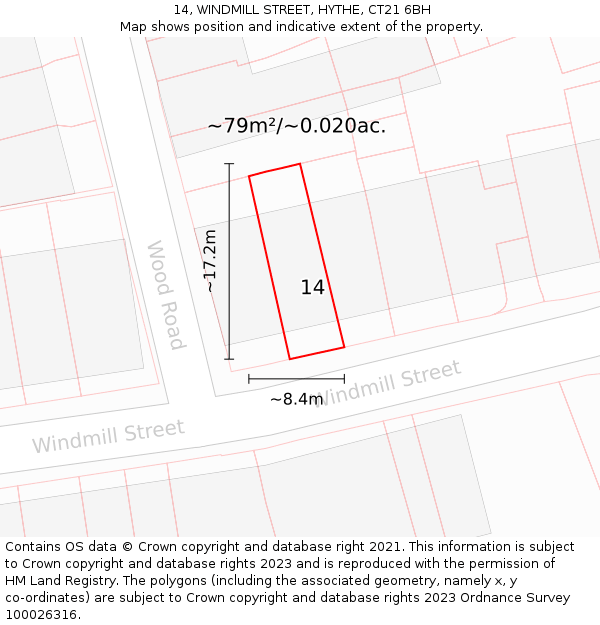 14, WINDMILL STREET, HYTHE, CT21 6BH: Plot and title map