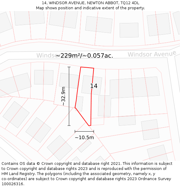 14, WINDSOR AVENUE, NEWTON ABBOT, TQ12 4DL: Plot and title map