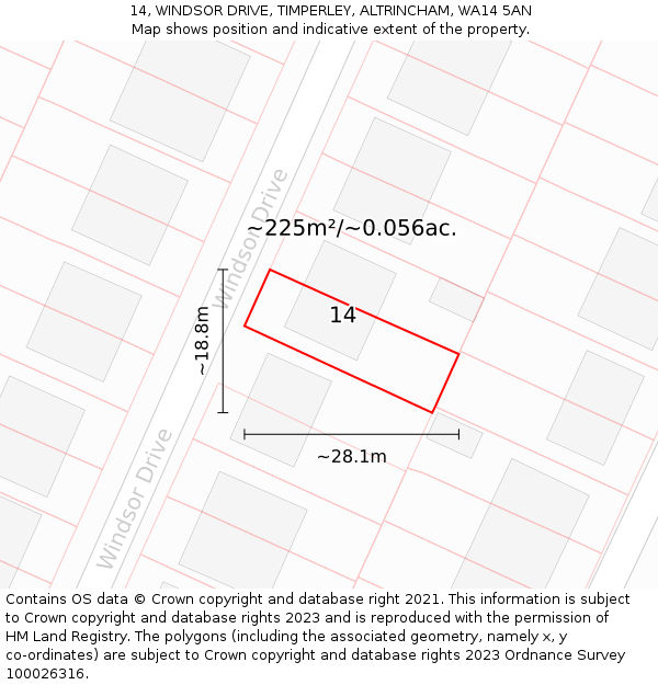 14, WINDSOR DRIVE, TIMPERLEY, ALTRINCHAM, WA14 5AN: Plot and title map