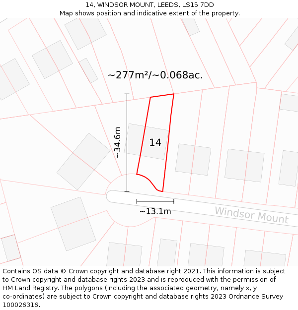 14, WINDSOR MOUNT, LEEDS, LS15 7DD: Plot and title map