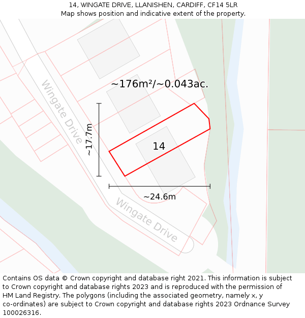 14, WINGATE DRIVE, LLANISHEN, CARDIFF, CF14 5LR: Plot and title map
