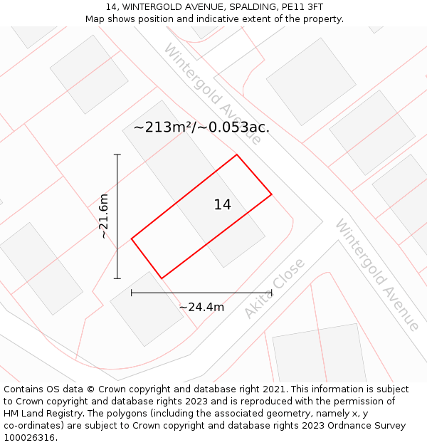 14, WINTERGOLD AVENUE, SPALDING, PE11 3FT: Plot and title map