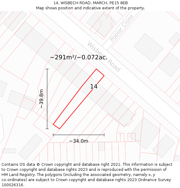 14, WISBECH ROAD, MARCH, PE15 8EB: Plot and title map