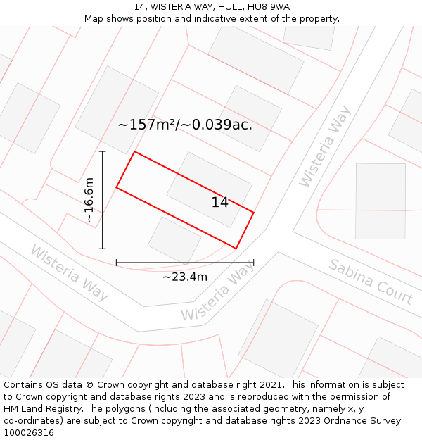 14, WISTERIA WAY, HULL, HU8 9WA: Plot and title map